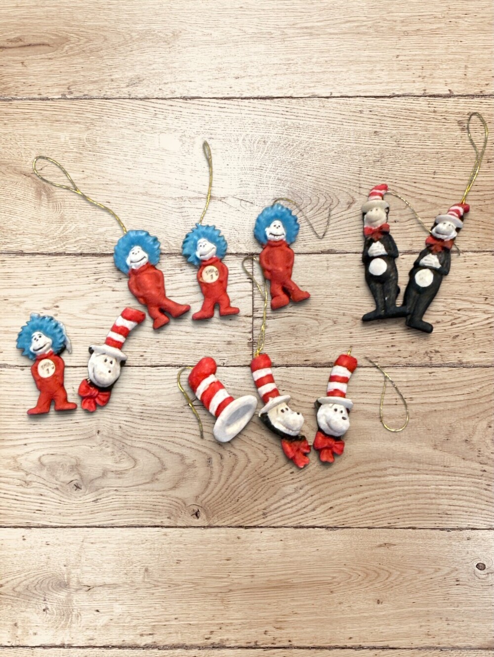 Vintage Dr Seuss Mini Christmas Ornaments Lot 10 Cat in Hat Thing 1 Kitsch